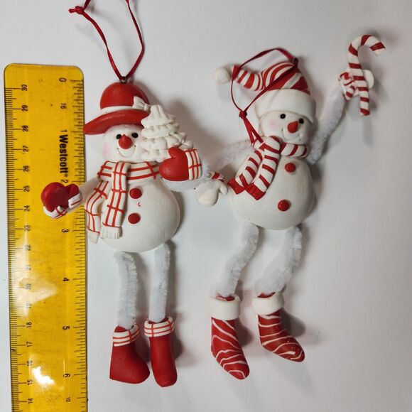 Snowman Christmas Ornaments Bendable Set of 5 SnowWoman Hang Sit - Picture 5 of 6